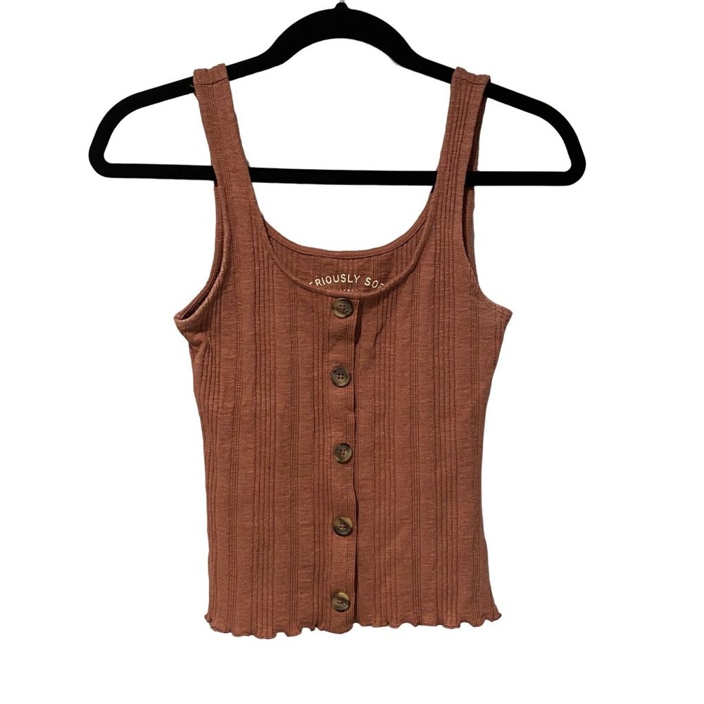 Aeropostale size S Dark blush pink stretchy tank top with brown buttons down fro